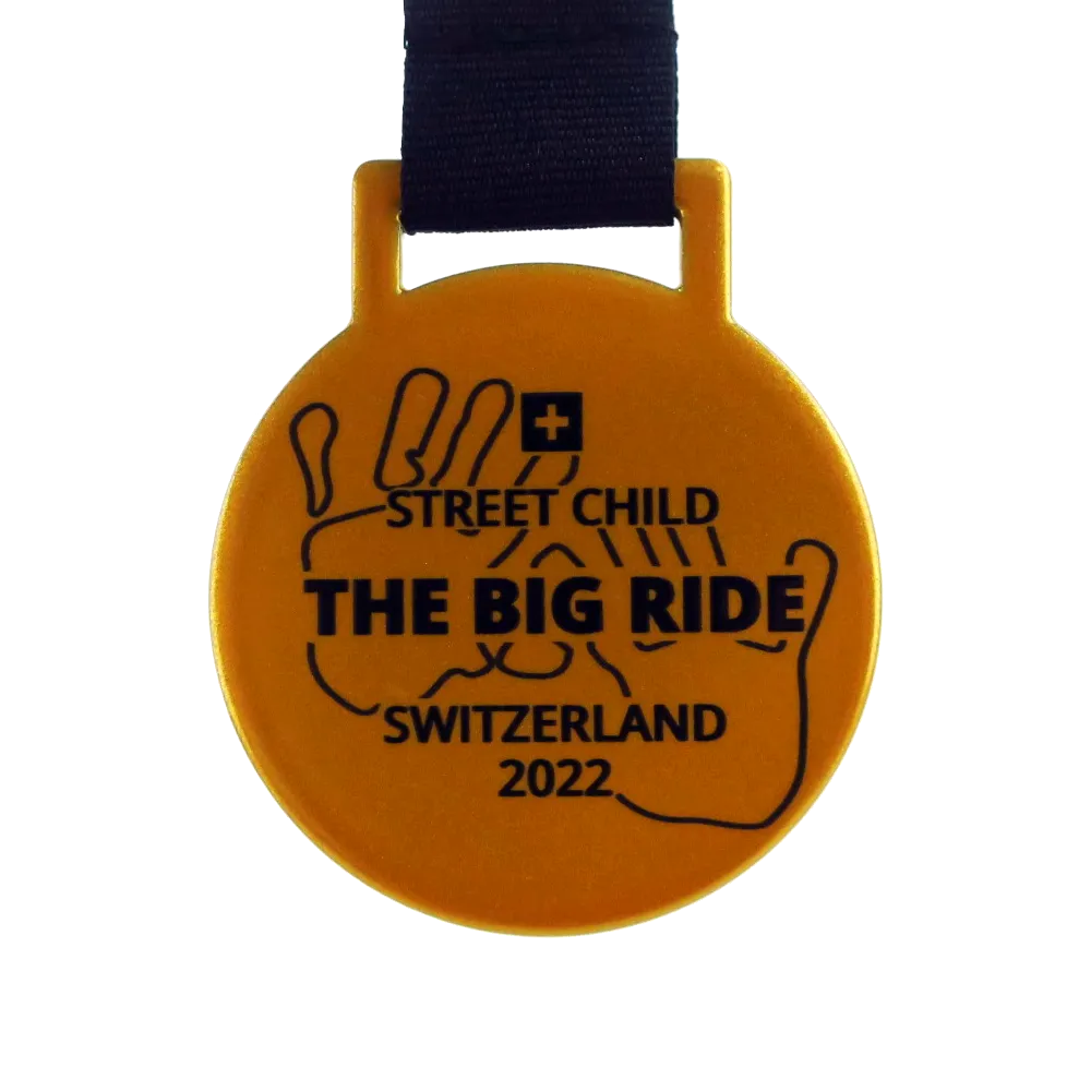 Gold Round Medal with Black Hand Print