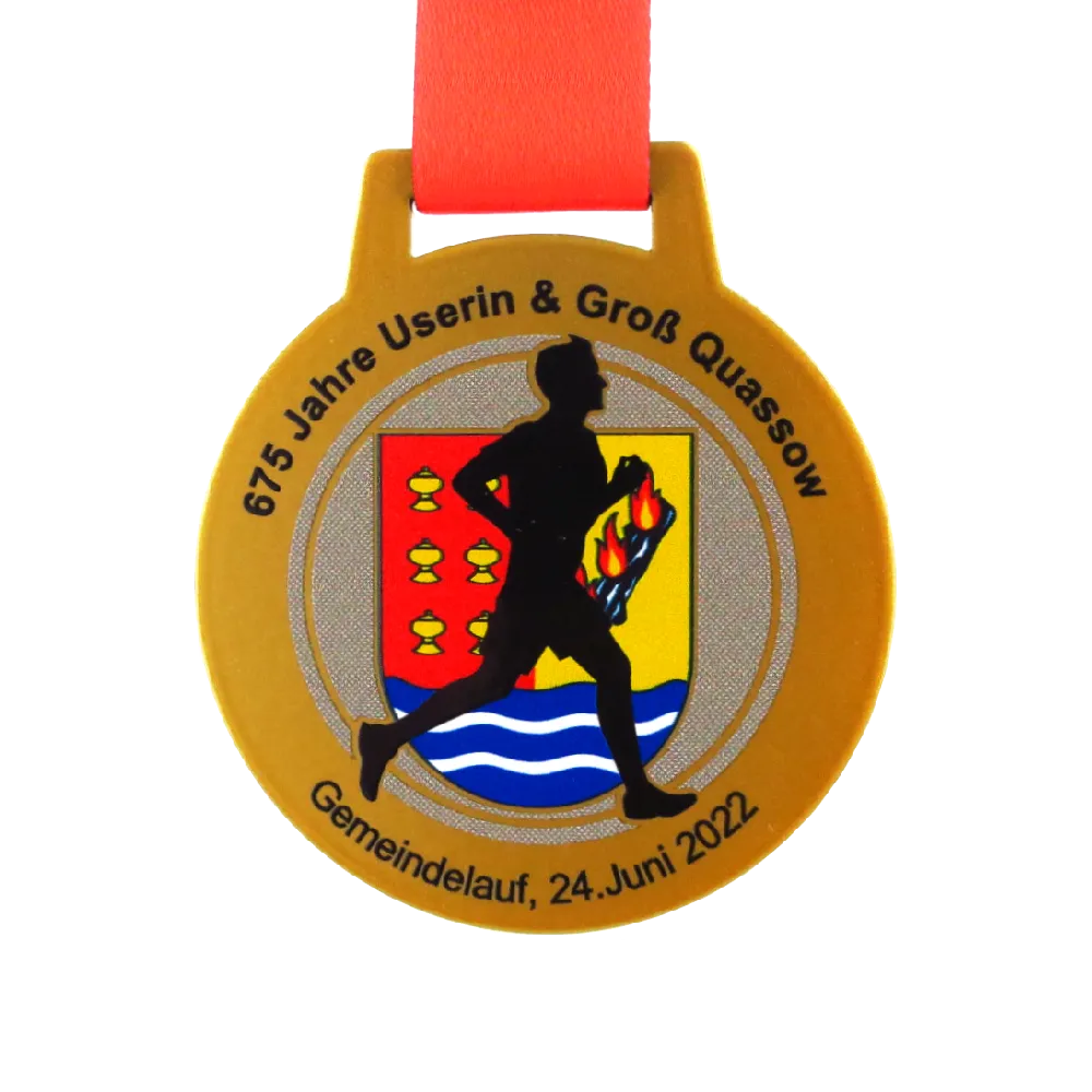 Gold Round Medal with a Running Theme