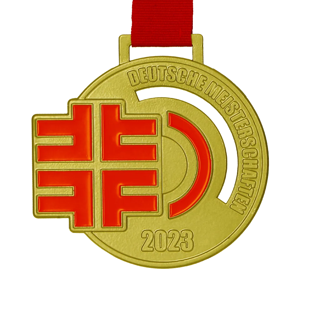 Round Medal with Red Print and Center Cutouts