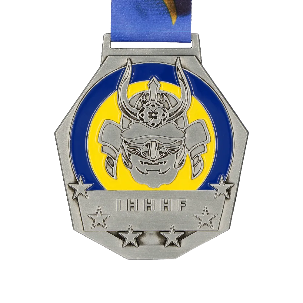 Octagon Shaped Medal with Samurai Image