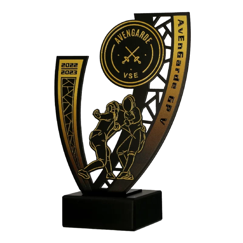 Black and Gold Trophy with Cut-out Fencing Athletes