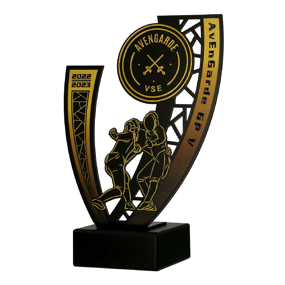 Black and Gold Trophy with Cut-out Fencing Athletes