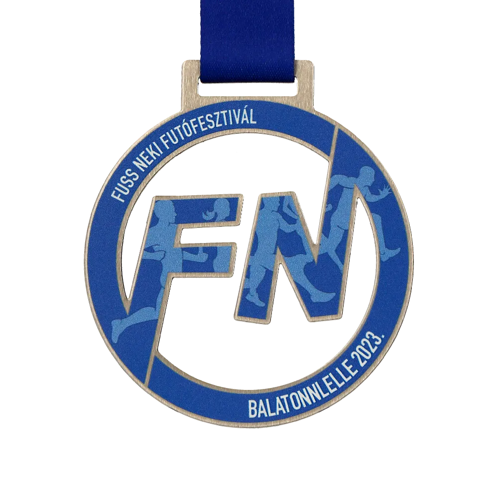 Blue Round Laser-cut Medal with "FN" Text