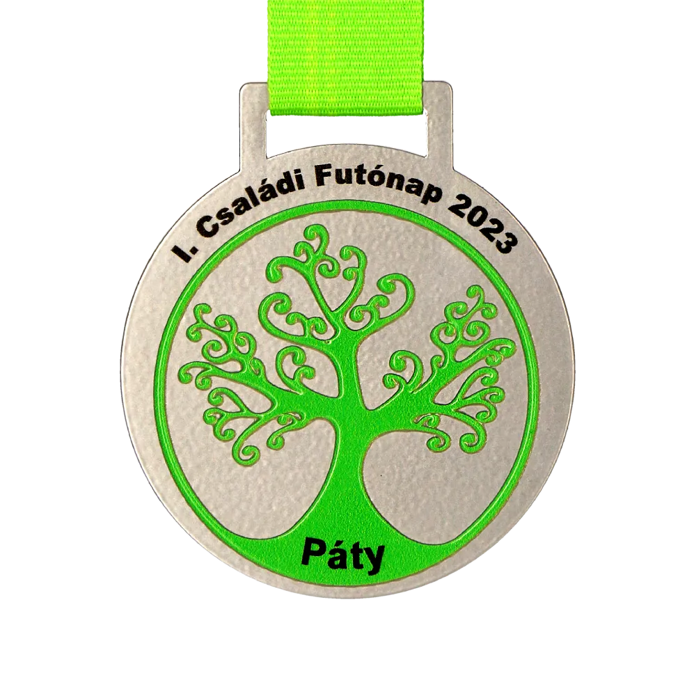 Silver Medal with a Printed Green Tree