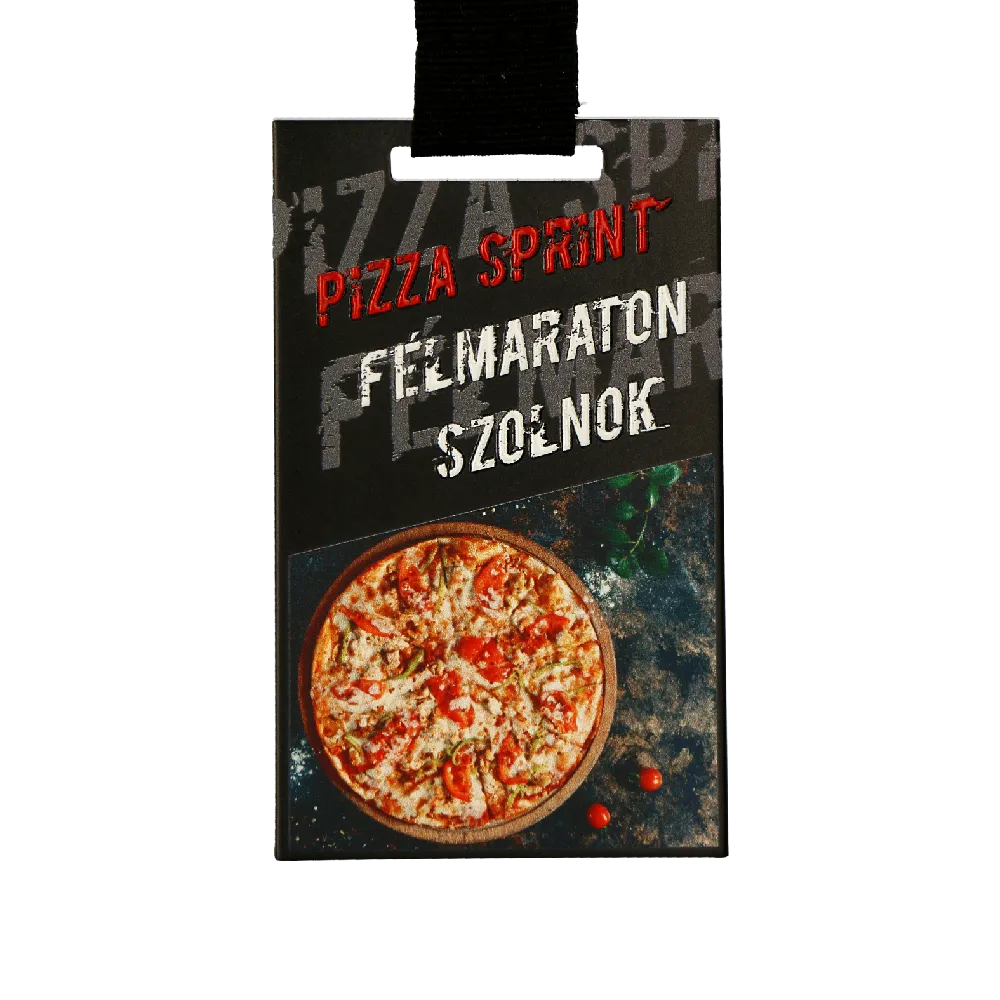 Black, Rectangular Medal with a Pizza Print