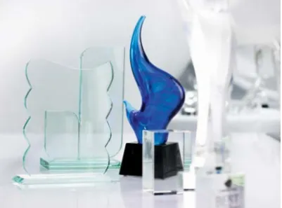 Glass trophies in various shapes