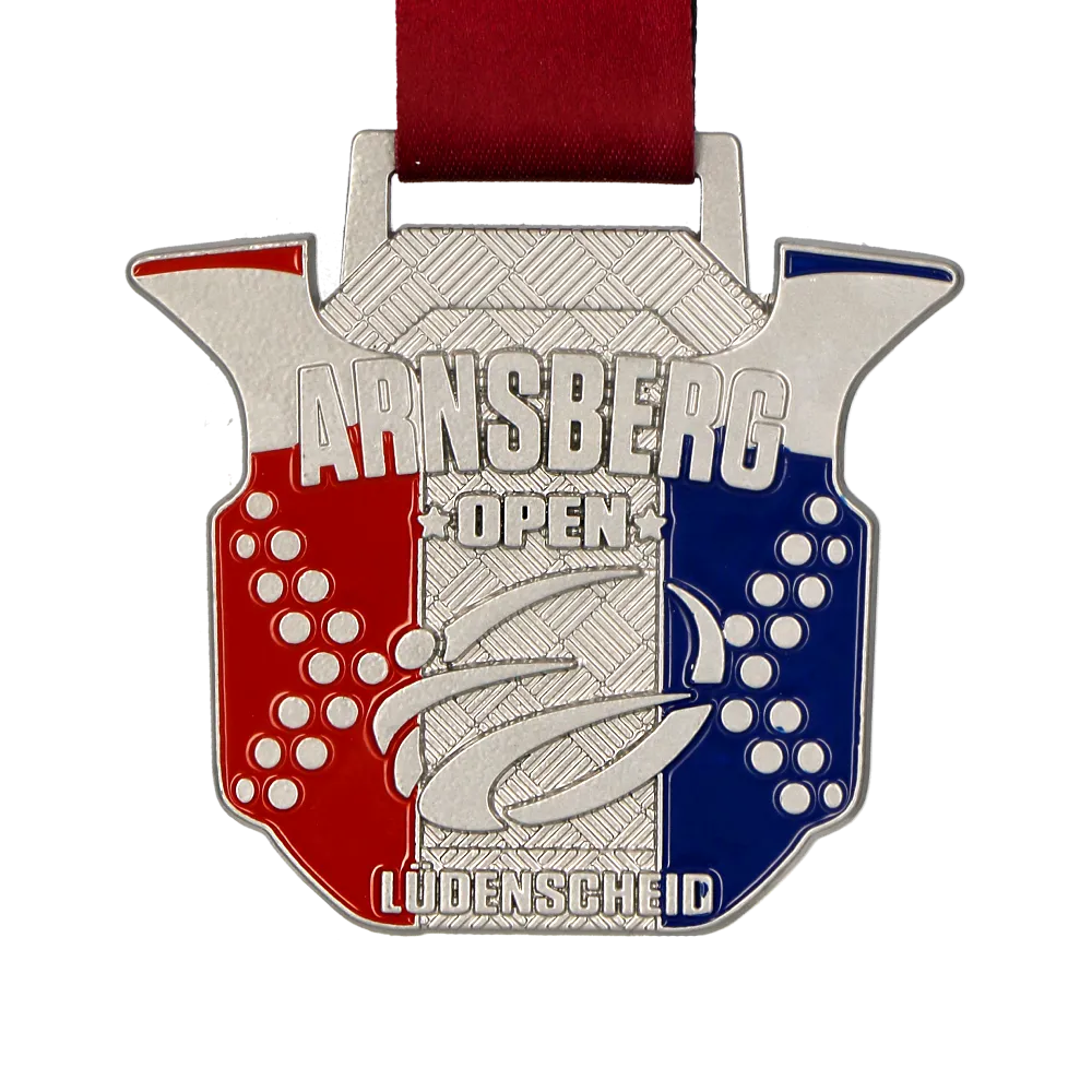 Silver Medal with Red and Blue Insets