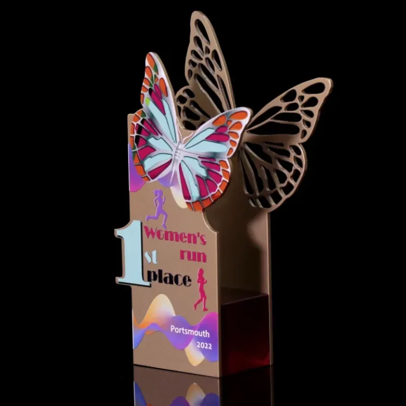 A metal butterfly-shaped running trophy.