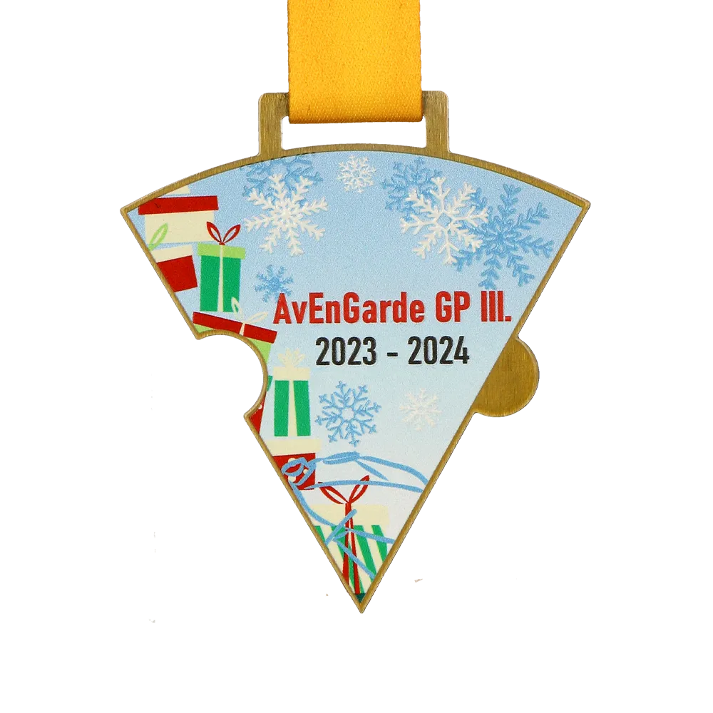 Puzzle-shaped winter sports medal