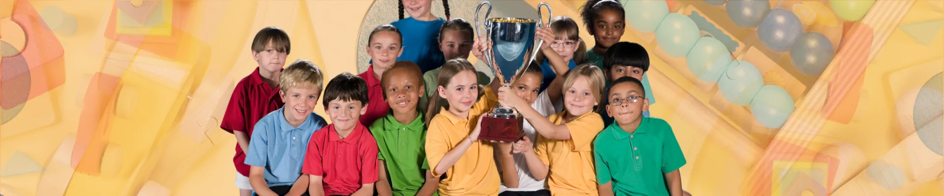 Children holding a large trophy together
